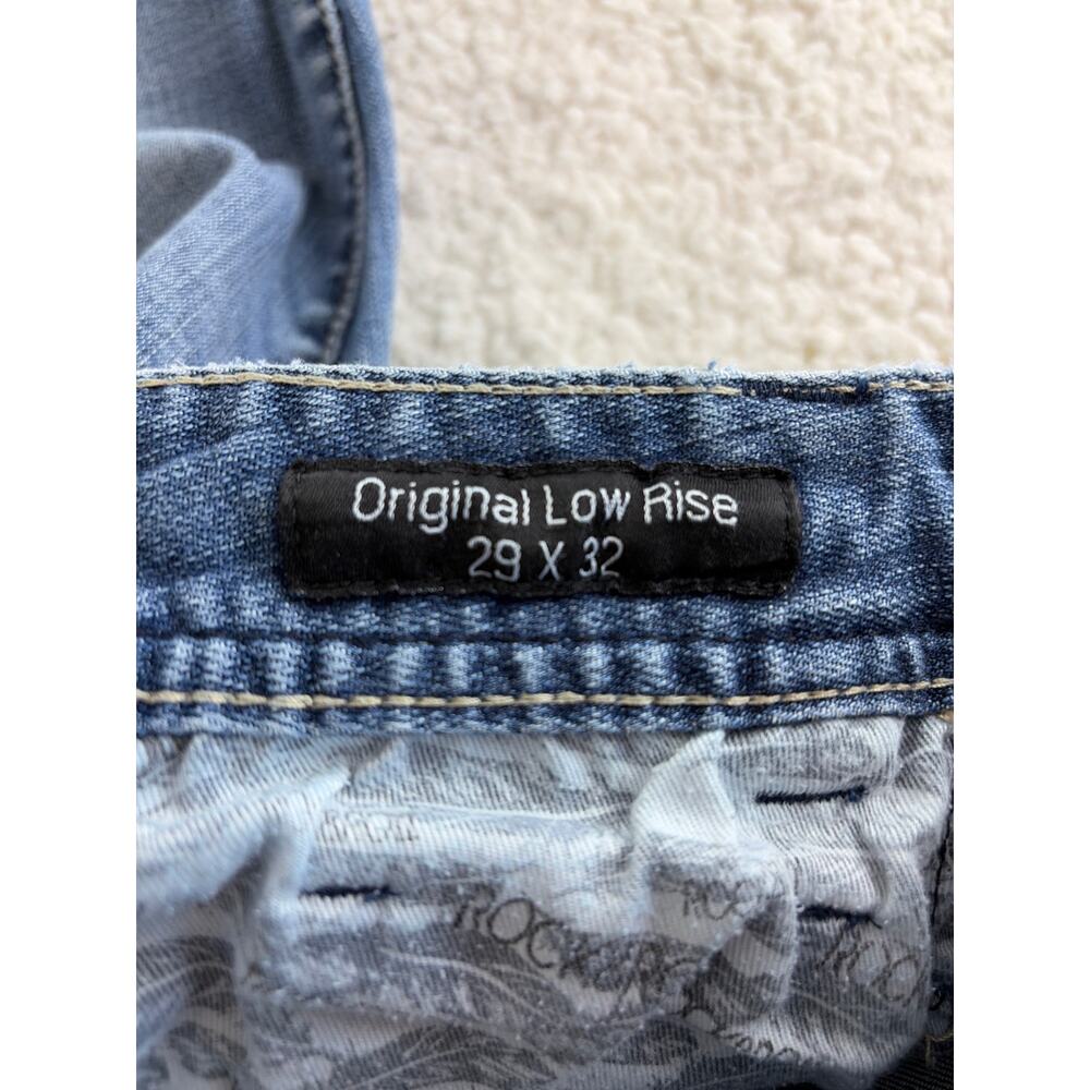 Rock & Roll Denim Womens Low Rise Boot Cut Jeans 32x29 Embroidered Split Hem - Picture 3 of 10
